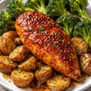 Honey Hot Chicken Breast with Potatoes and Broccoli