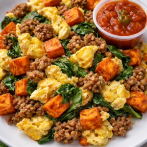 Pork Sausage, Egg and Sweet Potato Breakfast Scramble