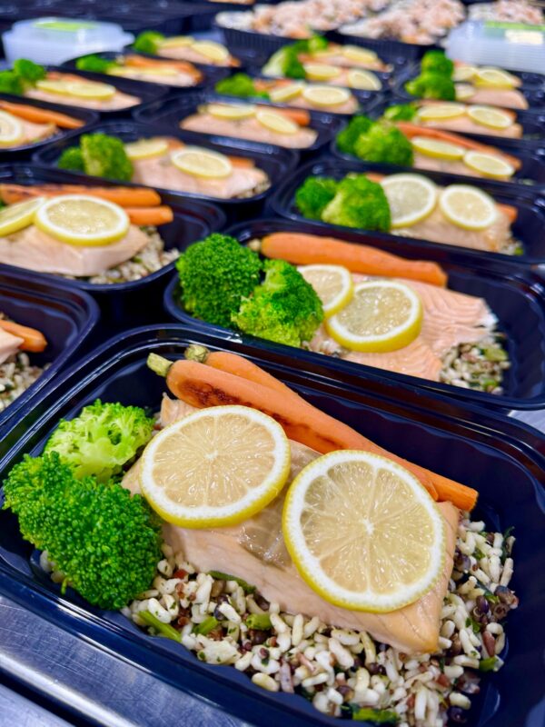 Salmon with Kale Rice and Mixed Vegetables