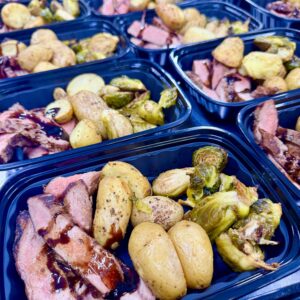 Steak with Potatoes and Balsamic Brussel Sprouts