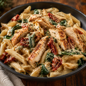 Creamy Tuscan Chicken Pasta with Spinach and Sun Dried Tomatoes